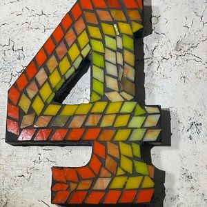 Stained Glass Mosaic House Number 4 Handcrafted